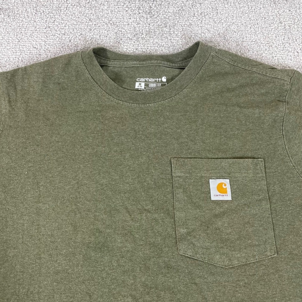 Carhartt T Shirt Womens Medium Loose Fit Pocket Olive Green Short Sleeve